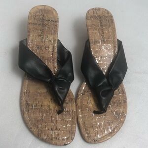 Montego Bay Club black and cork wedge thong sandals 12
